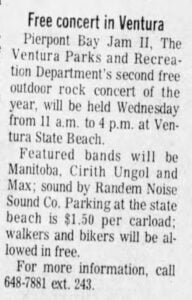 Ventura County Star Free Press Tue Jul 27 1976 FCIV Free concert in Ventura State Beach Park | Cirith Ungol Online