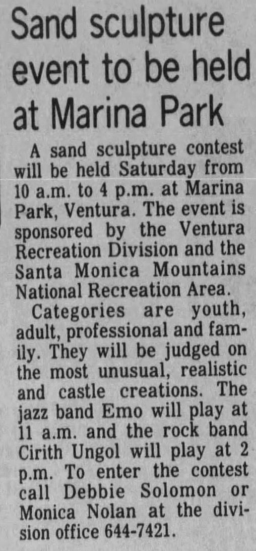 Ventura County Star Free Press Tue Aug 4 1981 SSE Sand sculpture event | Cirith Ungol Online